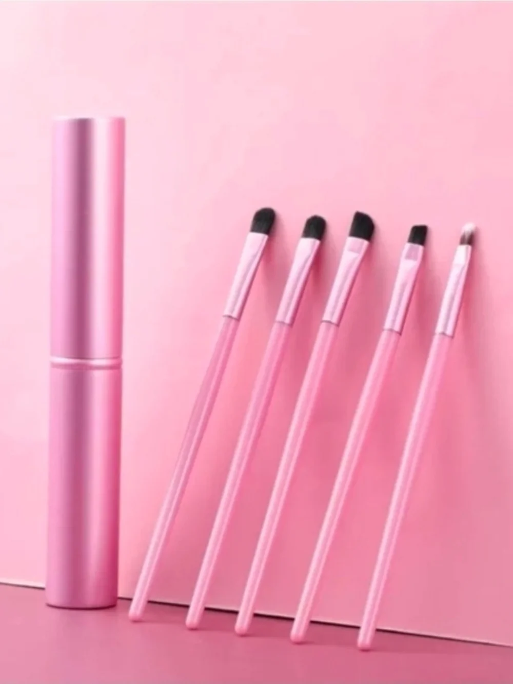 Metallic Pink 5-Piece Eye Makeup Brush Set with Travel Case BNIB